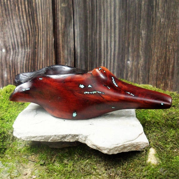 Manzanita tubo de madera personalizado fuego salvaje quemado pantalla de arte con incrustación de color azul brillante turquesa