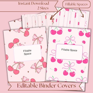 Capa para fichário com estampa de coração de cereja, preenchível com lombada. Linda capa rosa com estampa de coração de cereja, ideal para decoração de fichário de meninas pré-adolescentes.