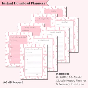 ピンクのリボンのプランナー、ToDoリスト、ガーリーチェックリスト、ピンクのリボンの整理、毎日の週ごとの月ごとのチェックリスト、大学のプランナー、ピンクのリボンのToDoリスト、リボン