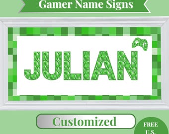 Gamer Sign personalize decor boy birthday custom gamer boy gift personalized name video game block green sign boy decor gamer fan esport boy