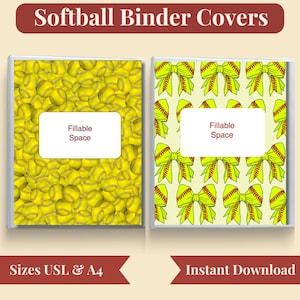 Copertina per raccoglitore da softball, copertina per libro con grazioso fiocco da softball, materiale scolastico, copertina per libro da giocatore di softball, stampabile, riempibile, decorazione da softball