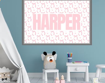 Custom Name Pink Bow letter girl decor nursery pink girl birthday gift baby shower girl personalize name above crib decor pink bow baby girl