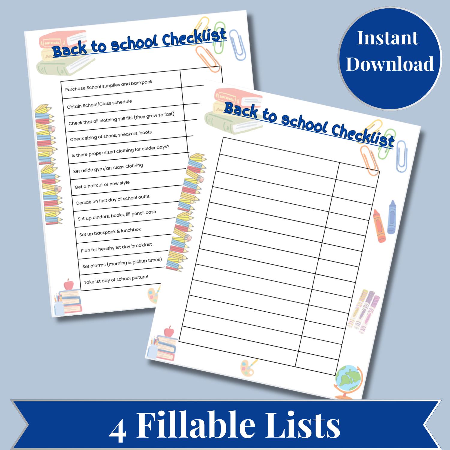 Back to School Checklist Printable Planner Back to School Planner ...