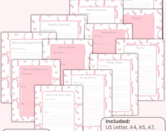 Pink Bow planner to do list girlie checklist pink bow organization daily weekly monthly checklist college planner pink bow to do list bow