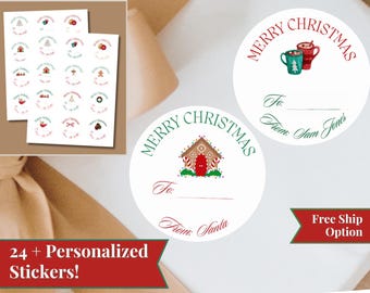 Anpassad julklappsetikett personlig uppsättning presentetikettklistermärken presentinslagning röd och grön julklappsklistermärke personifiera festlig presentetikett