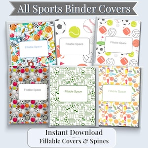 Binder cover sports theme perfect back to school all year school supplies edit fillable sports binder multisport mom back to school backpack