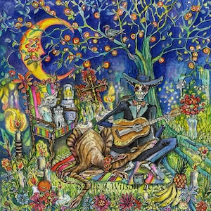 Greyhound Art Print - Day of the Dead - Mexican