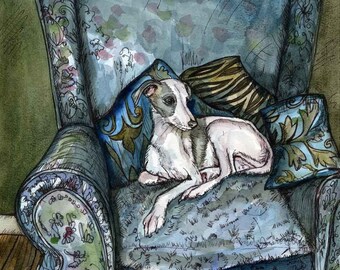 Simply Blue - Whippet Puppy Dog Art Print