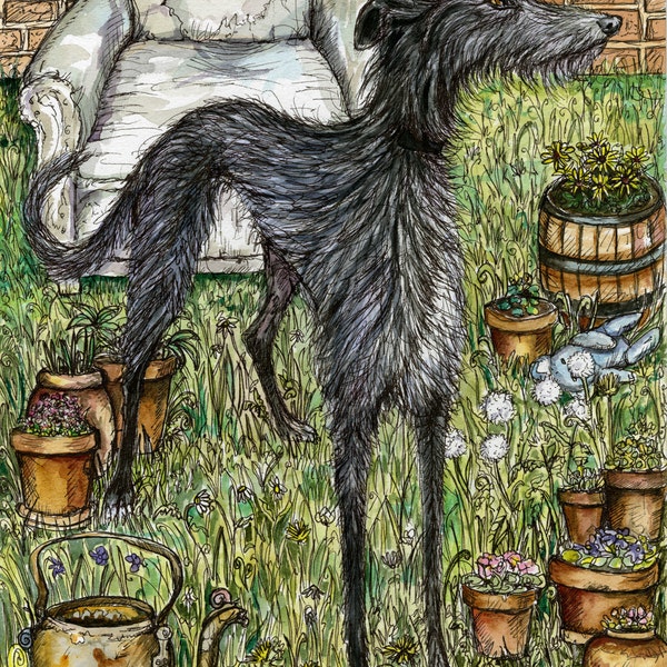 Lurcher art dog print by Elle J. Wilson