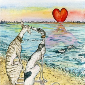 Dog Art Print - Greyhound Valentine Illustration