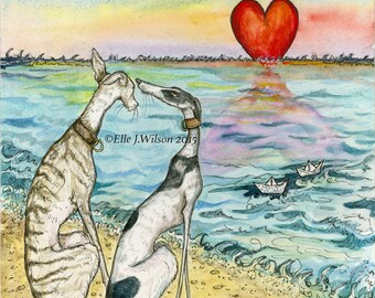 Dog Art Print - Greyhound Valentine Illustration