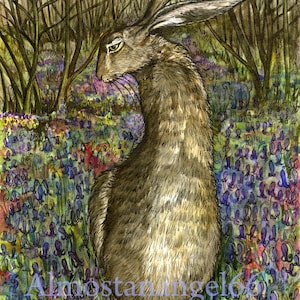 The Curious Hare Giclee Print: Bluebell Woods Illustration