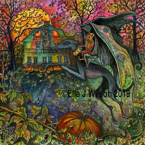 Halloween Greyhound Art Print: Whimsical Devil&#39;s Chariot, Signed Giclee