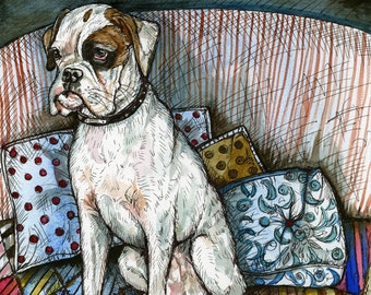 A Little Reluctant- Boxer Dog Print 5 x 7 inch