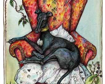Greyhound, Dogs, Dog Art, Ace of Spades, Playing Cards, Giclee print, Artwork, Sighthound