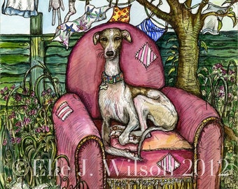 The Pink Chair - Whippet- Greyhound  Art Print
