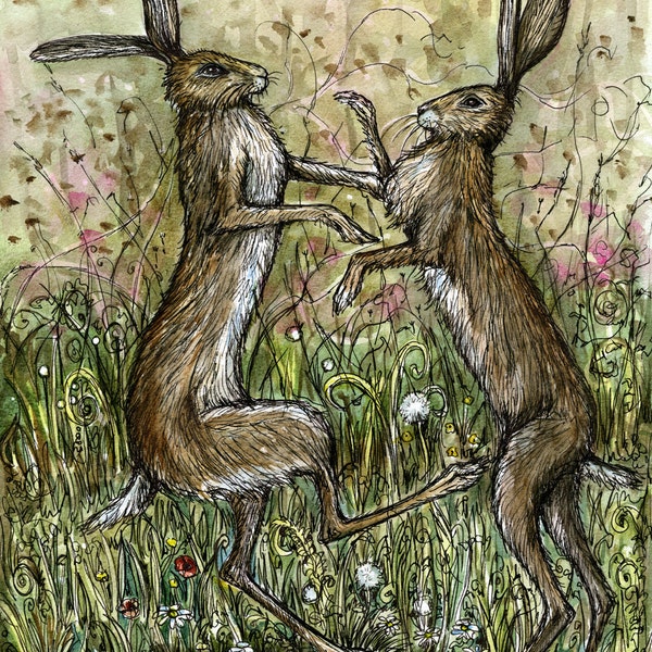 The Surrendering - Boxing Hare Art Print 5 x 7 inch