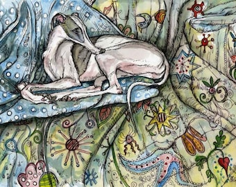 Hond Art Print - Whippet illustratie