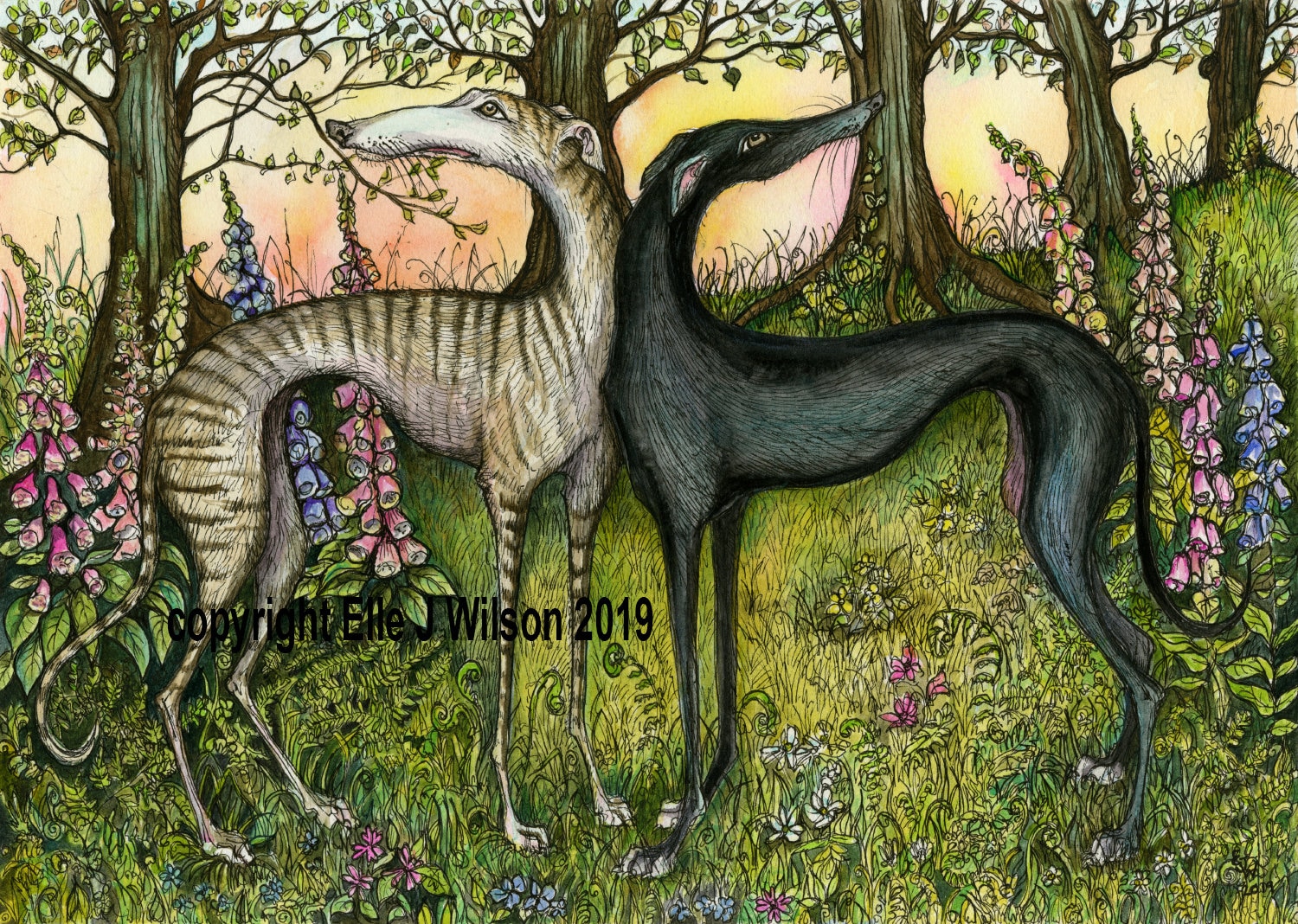 Greyhound kunsthond print