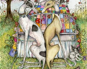 Greyhound Dog Art Print - Valentine Illustration