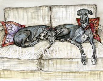 Hond Art Print - Whippet illustratie