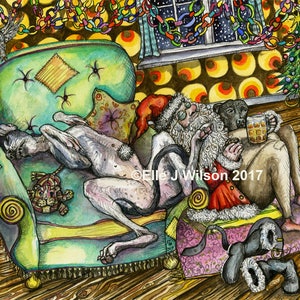 Greyhound Art Dog Print Christmas
