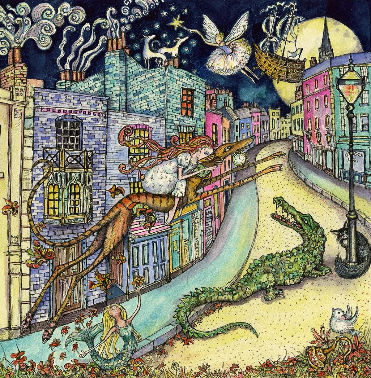Greyhound, Dogs, Dog Art, Peter Pan, Magical, Sighthound, Giclee print, Artwork