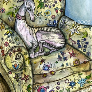 A Velvet Moment - Whippet, Dogs, Dog Art, Giclee Print, whimsical, Sighthound