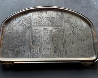 Charming Antique Sterling Silver Nursery Rhyme Mother Goose Baby High Chair Tray
