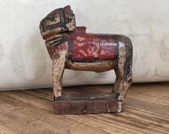 Antique Indian Handpainted Carved Figural Wood Cow Great Patina!