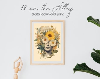 Daisy Dreamer - Digital Collage Art Print, Instant Download