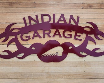 Custom Metal Art - Indian Garage - Garage Signs - Car Lovers - Mancave