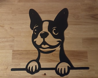Boston Terrier - Peeking Terrier- Animal Lovers - Rescue - Custom Metal Art - Dog