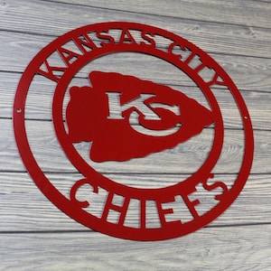 Custom Made Kansas City Chiefs Circle Metal sign- Metal Wall Art- Garage-Yard-Mancave-