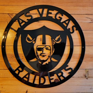 Hecho a medida - Las Vegas Raiders - Letrero de metal circular - Arte de pared de metal - Garaje - Patio - Mancave -