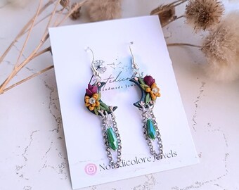 Handmade Gothic Polymer Clay Moonflower Drop Earrings