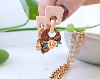 Handmade polymer clay stud earrings set - Autumn Roses model