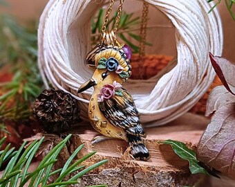 Upupa Necklace - (polymer clay, tourmaline, and stainless steel)