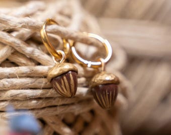 Acorn Hoop Earrings – (polymer clay, stainless steel)