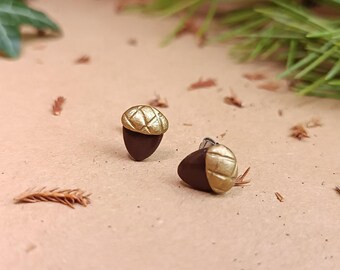 Acorn Stud Earrings (Polymer Clay, Stainless Steel)