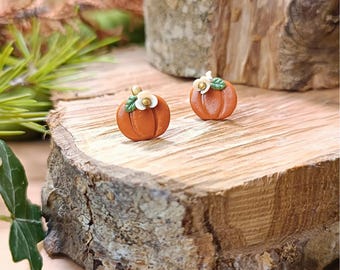 Large Pumpkin Stud Earrings (Polymer Clay, Stainless Steel)