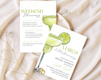 Itinerario de invitación para despedida de soltera con margaritas y matrimonio, despedida de soltera con temática de margarita verde, viaje de fin de semana de chicas, plantilla digital imprimible