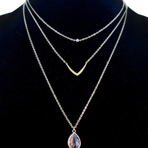 Peach Teardrop Faceted Glass Crystal Pendant Gold Chain Necklace Perfect to layer image 4