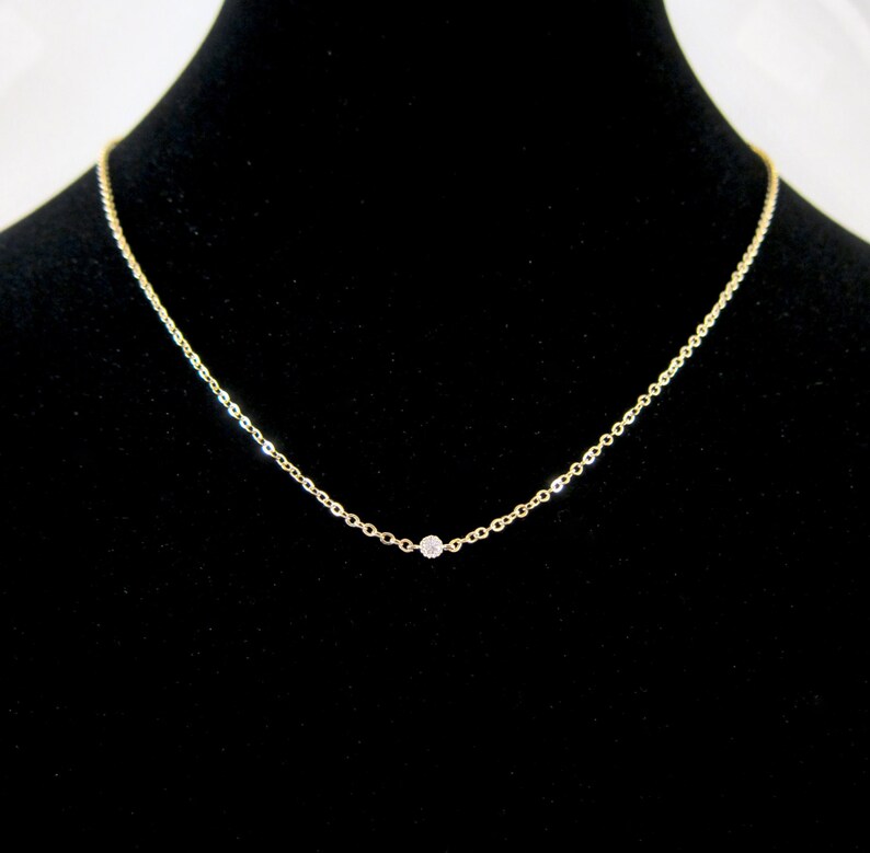 Micro CZ Diamond Crystal Gold Chain Necklace Perfect to layer Tiny, Dainty and Delicate image 1