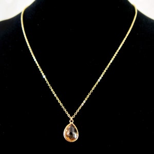 Peach Teardrop Faceted Glass Crystal Pendant Gold Chain Necklace Perfect to layer image 3