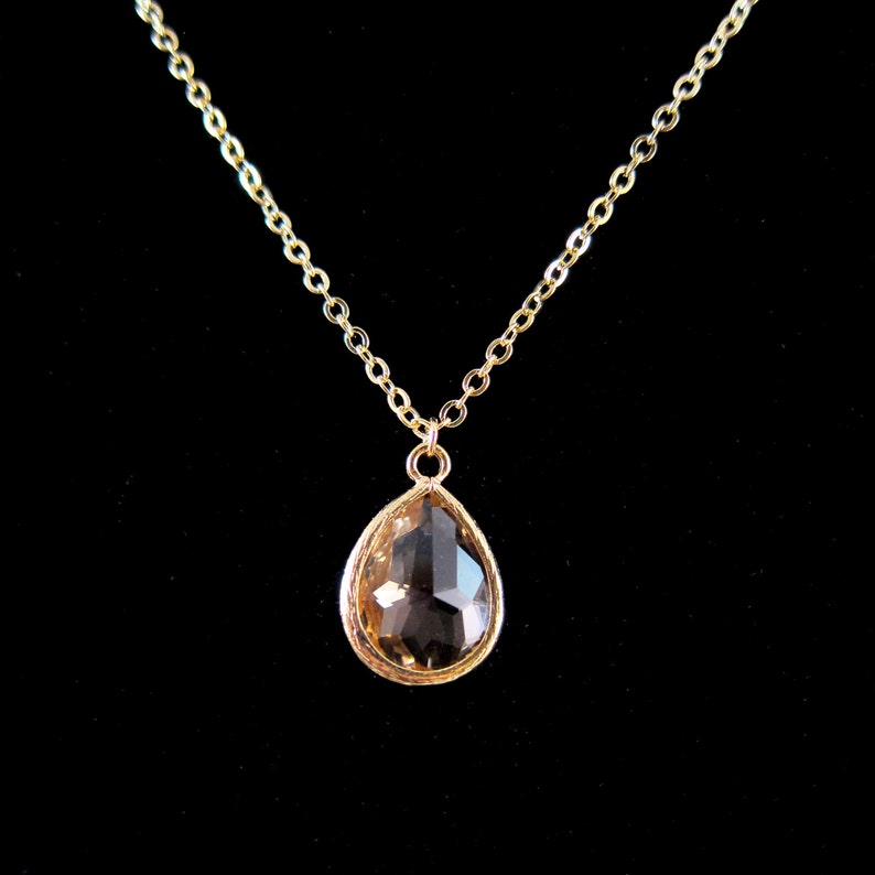 Peach Teardrop Faceted Glass Crystal Pendant Gold Chain Necklace Perfect to layer image 1