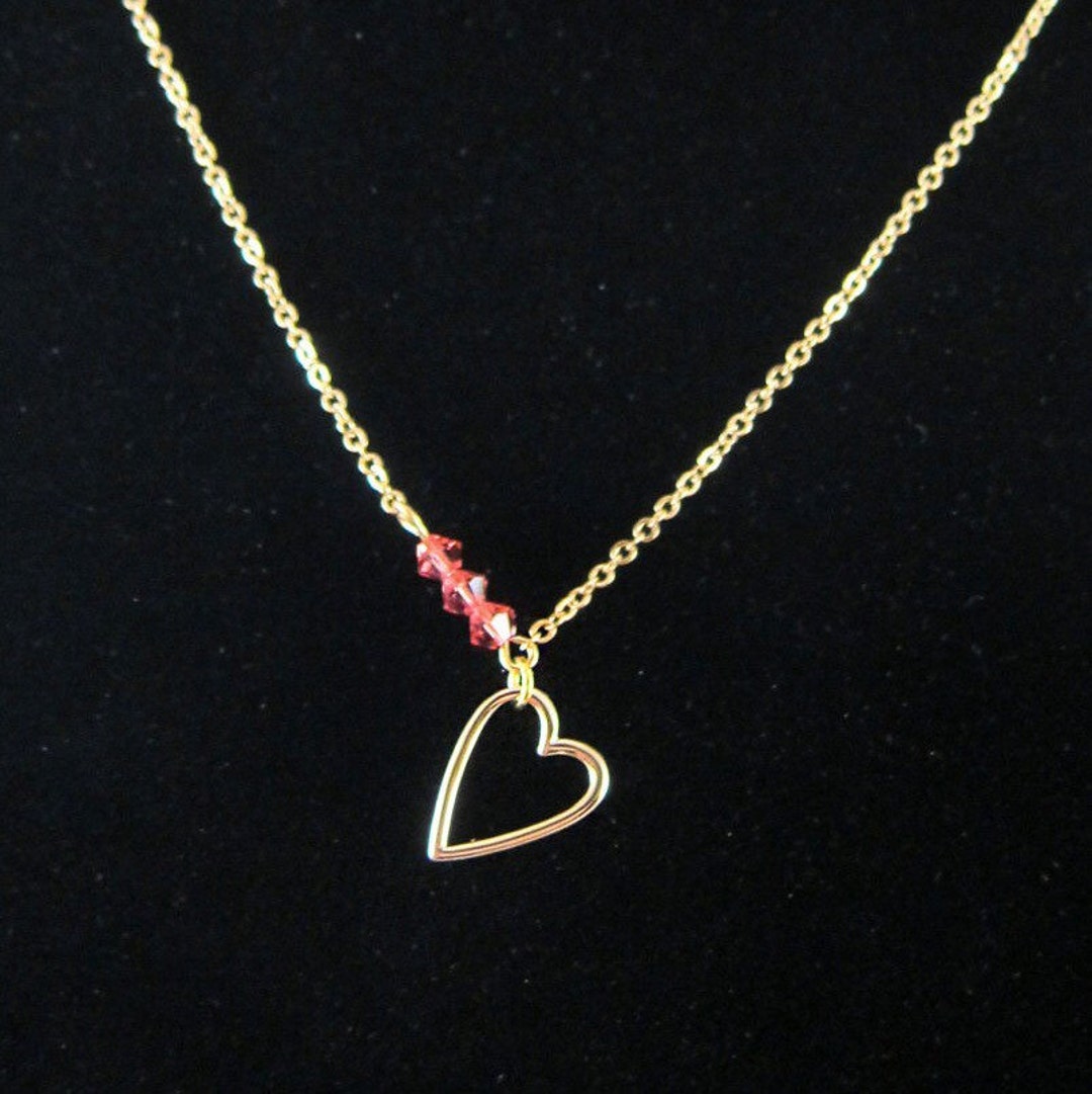 Gold Heart Pendant Chain Necklace With Pink Swarovski Crystal Accent ...