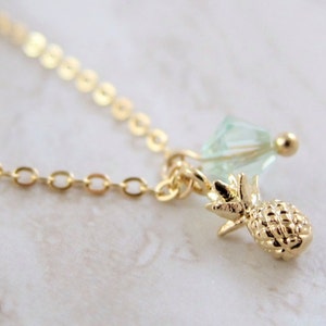 Mini Pineapple Gold Chain Necklace with Swarovski Crystal Accent image 1