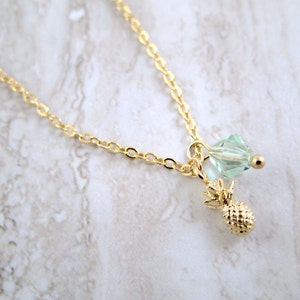 Mini Pineapple Gold Chain Necklace with Swarovski Crystal Accent image 2