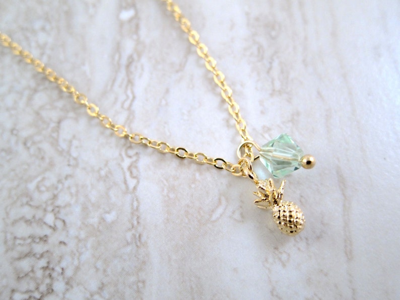 Mini Pineapple Gold Chain Necklace with Swarovski Crystal Accent image 2